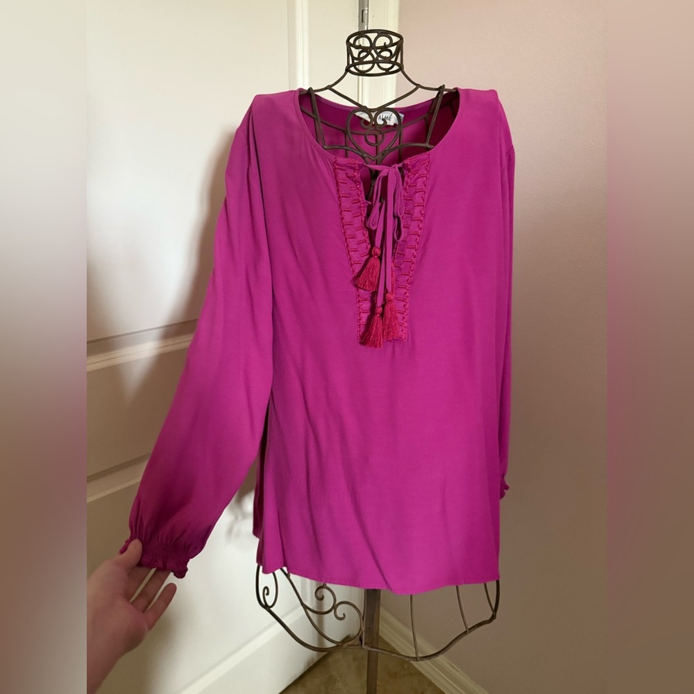 Johnny Was Calme Double Tassel Pink Peasant Blouse size Small